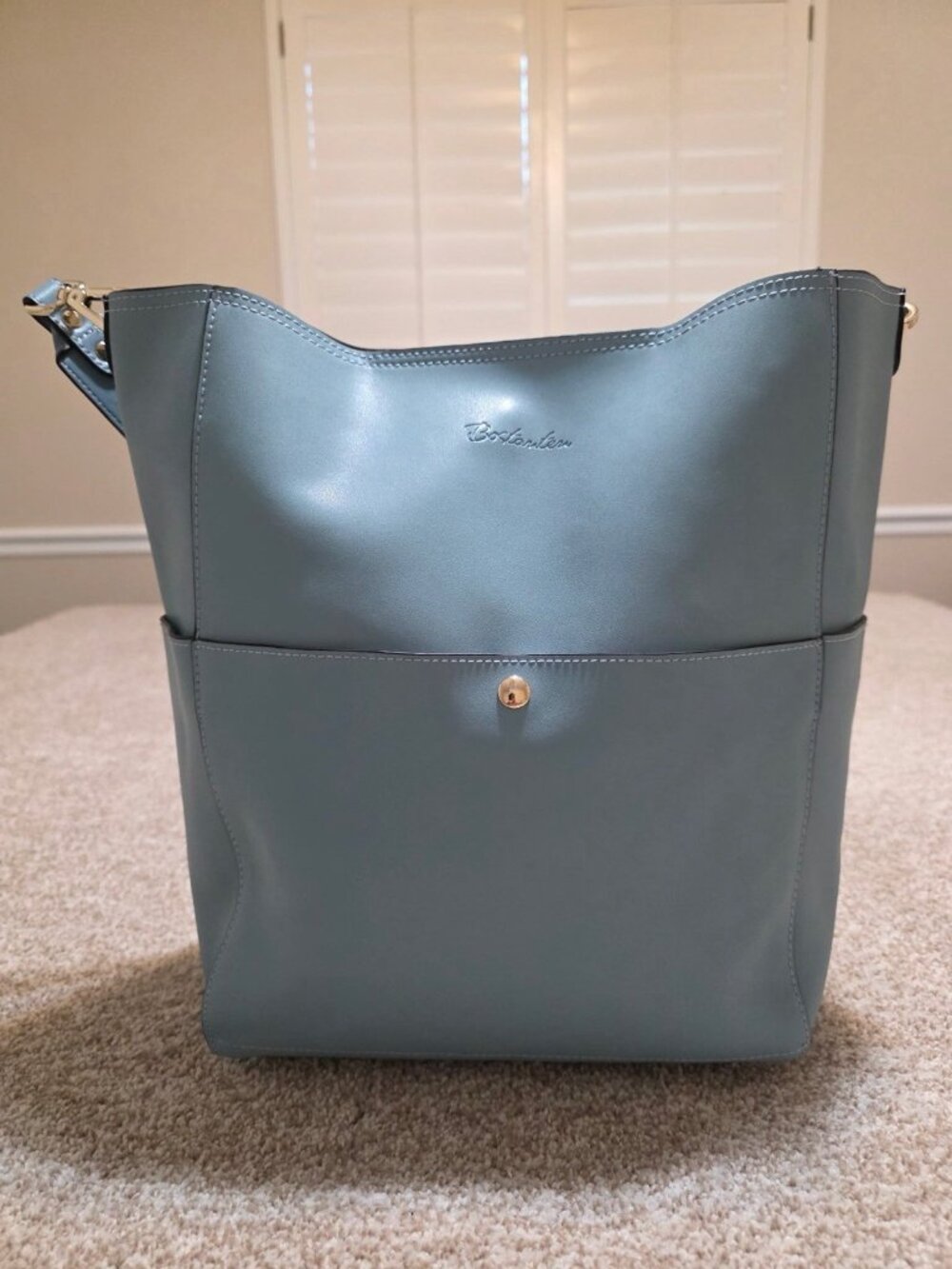 Bostanten Women’s Light Blue Leather Shoulder Bag Purse